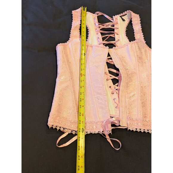iCollection Pink Jacquard Corset Bustier with Boning Lace Up Back Size 40 - Picture 11 of 11